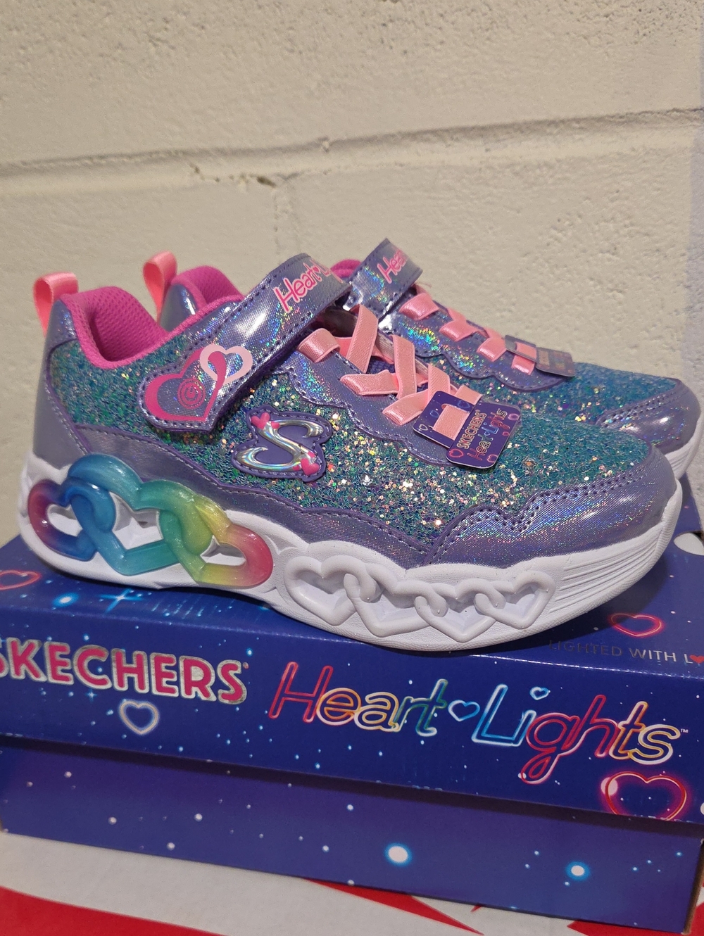 Skechers Kids Glitter Purple Rainbow Heart Sneakers